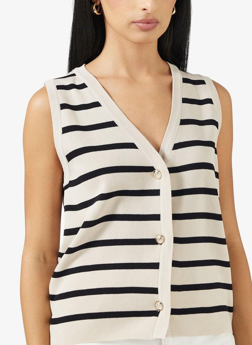 Chic Striped Knit Sweater Vest for Women - Image 1