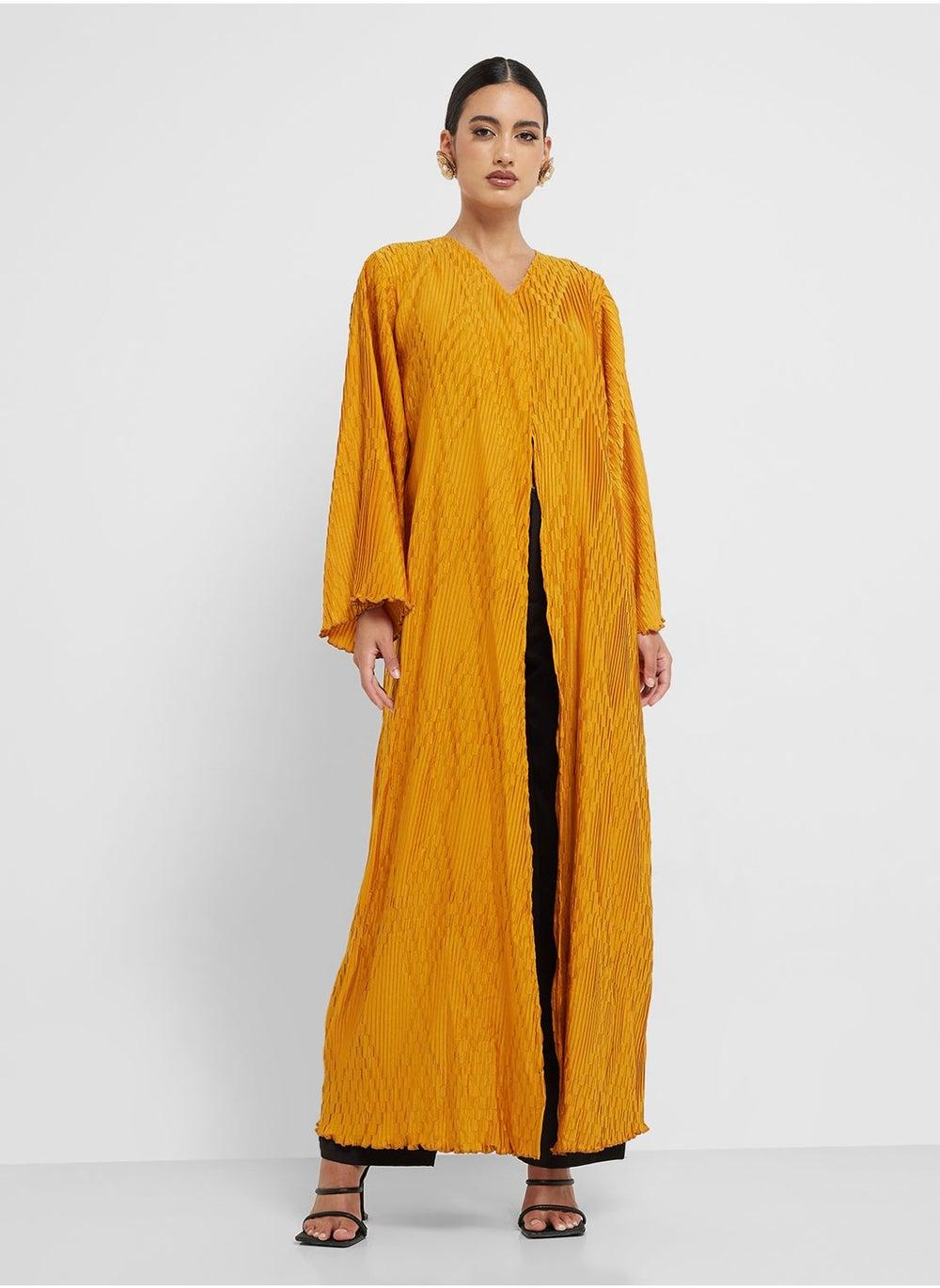 V-Neck Pleated Flared Sleeve Abaya Set - Image 1