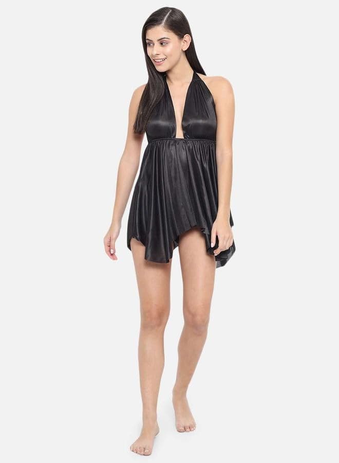 KLAMOTTEN Satin Halter Asymmetric Hem Babydoll - Image 1
