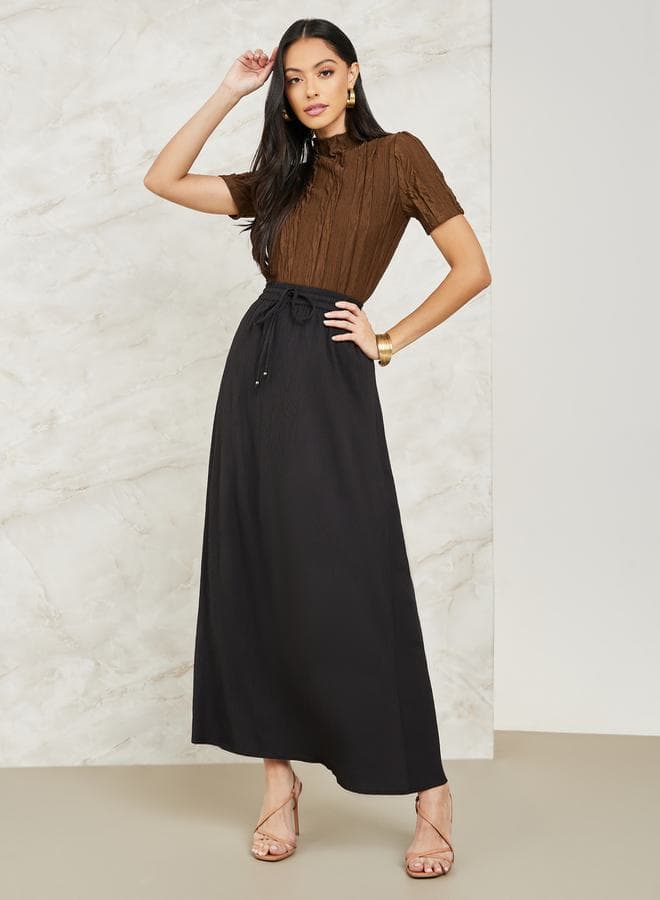 Crinkled Maxi Skirt with Adjustable Drawstring Waist - Image 1