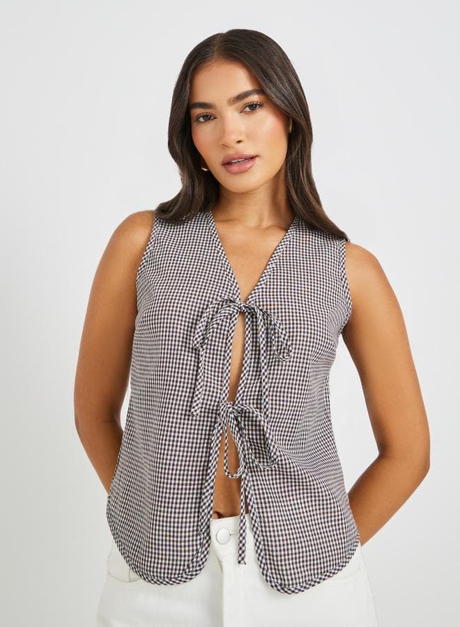 Styli Gingham Tie-Up Sleeveless Tank Top - Image 1