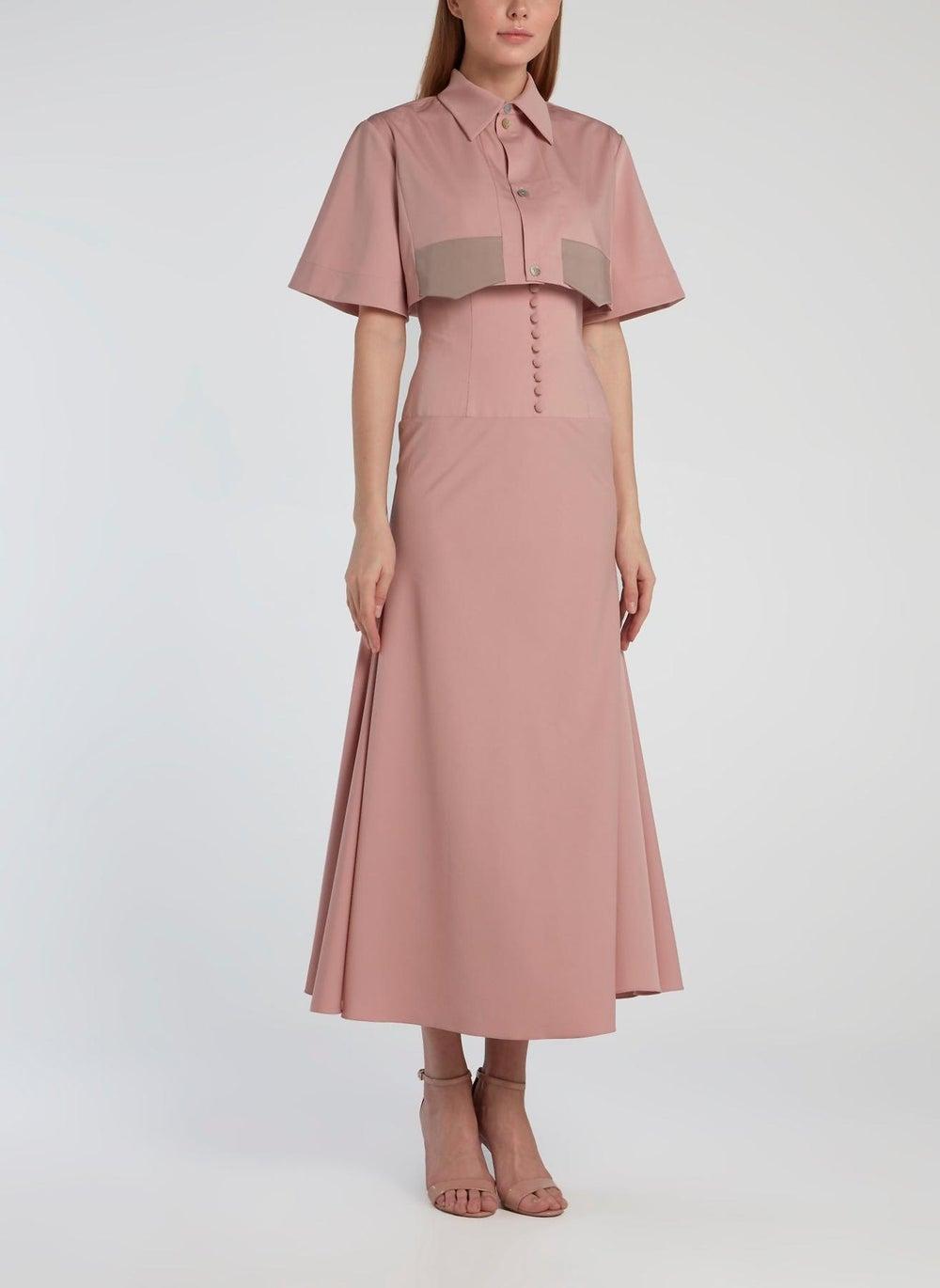 Blush Pink Midi Dress with Removable Overlay - Image 1