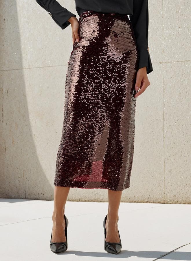 Iconic Midi Sequin A-Line Skirt - Image 1