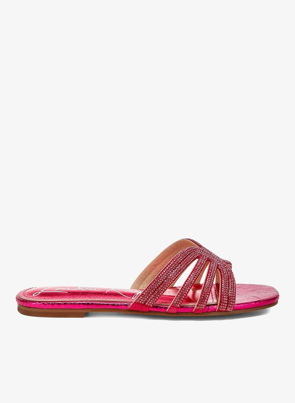 Fuchsia Rhinestone Cut-Out Flat Sandals - Image 1