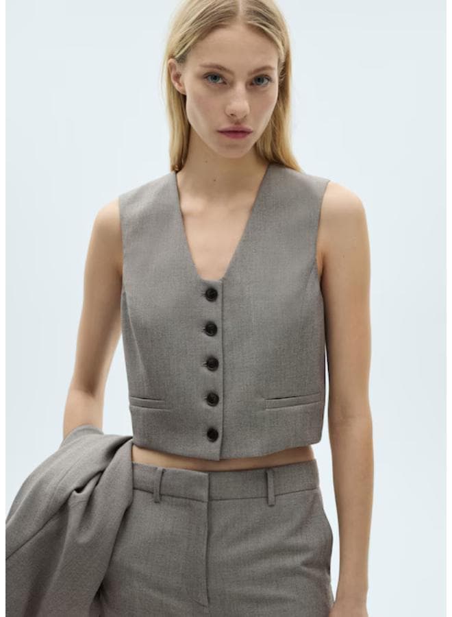 Chic Cropped Suit Waistcoat for Modern Layering - Image 1