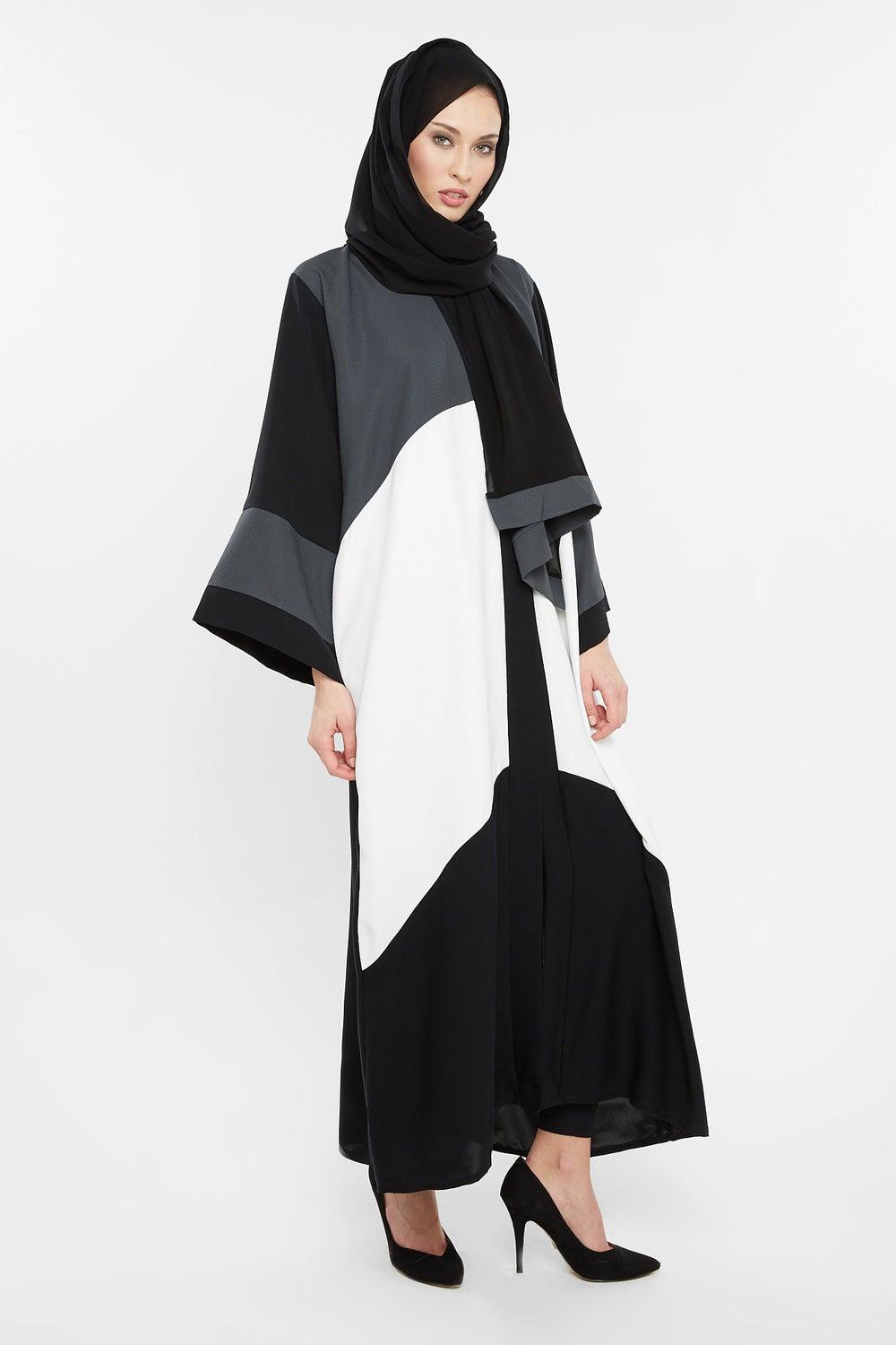Grey & White Cross-Cut Abaya AJ152A - Image 1