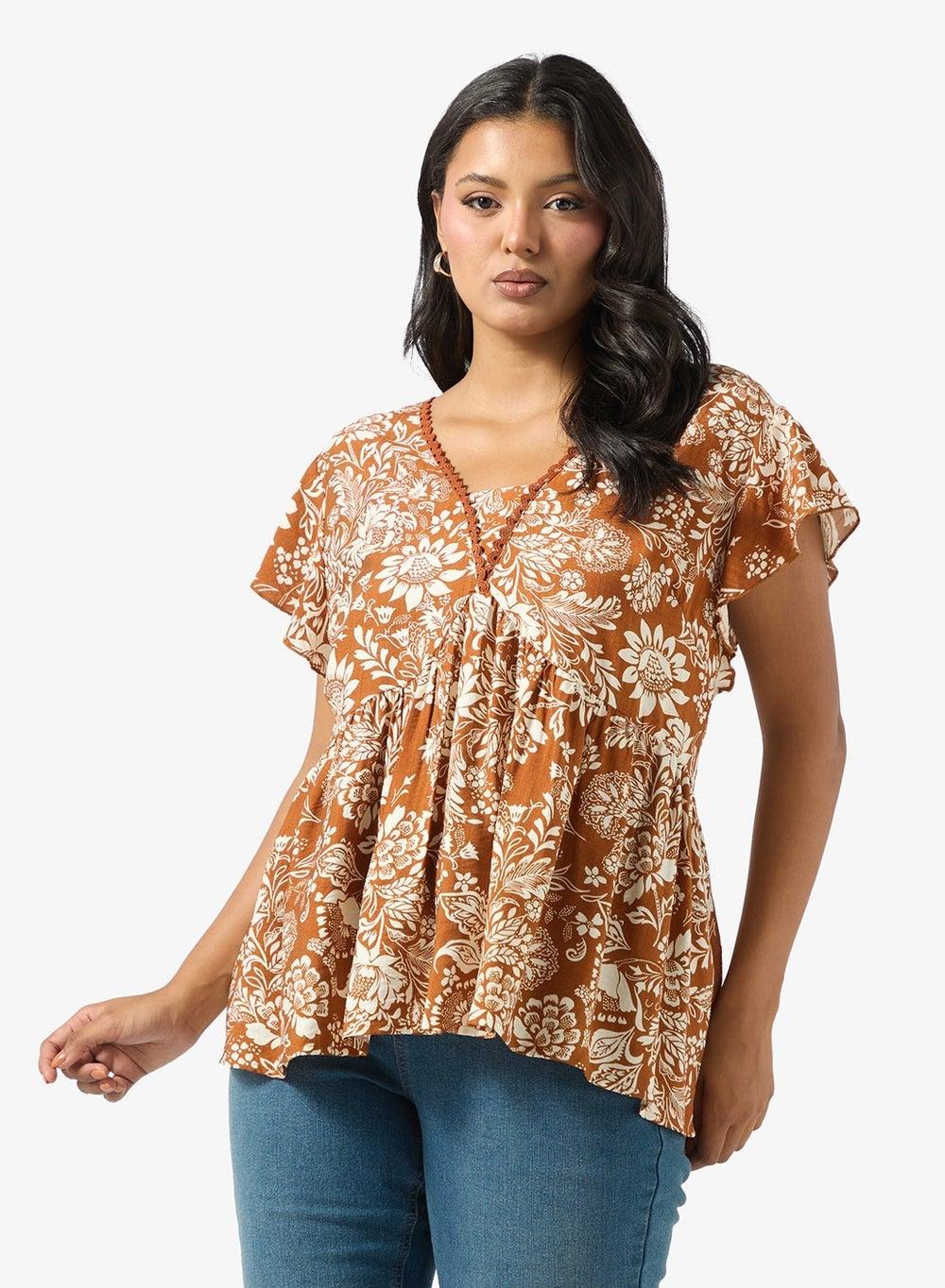 Boho Floral V-Neck Tunic Top - Image 1