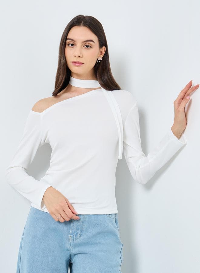 Take Two White One-Shoulder Elegant Long Sleeve Top - Image 1