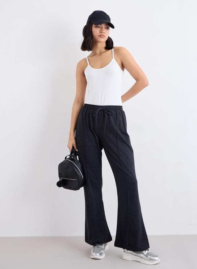 Charcoal Boot Flared Joggers with Pintuck Detail - Image 1