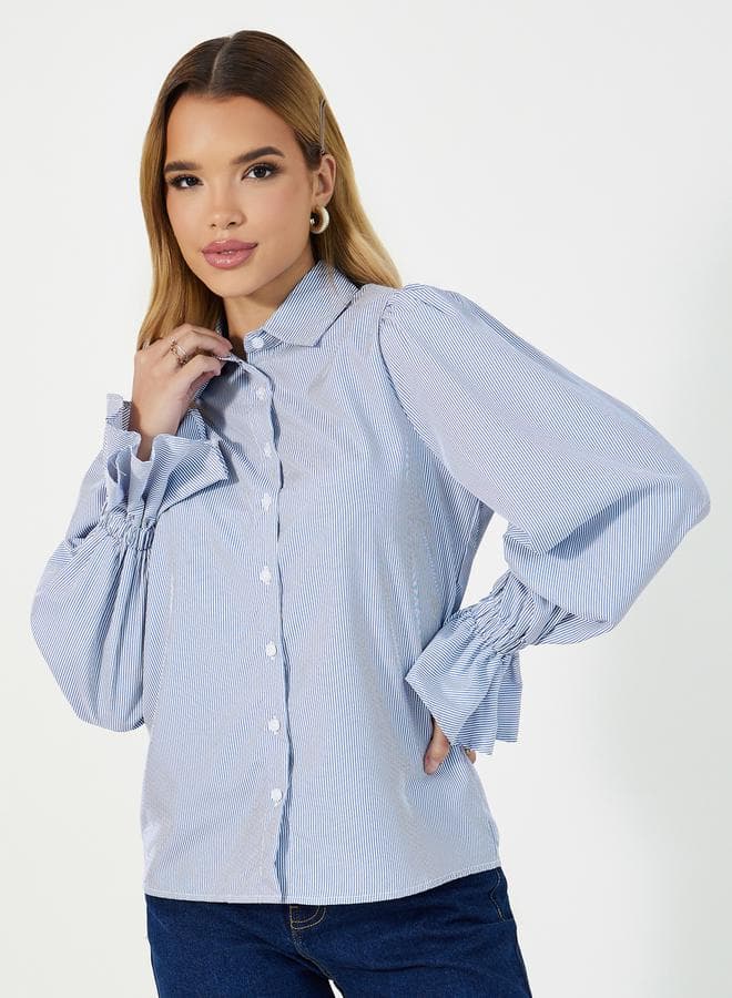Styli Striped Flared Shirt with Balloon Sleeves - Image 1