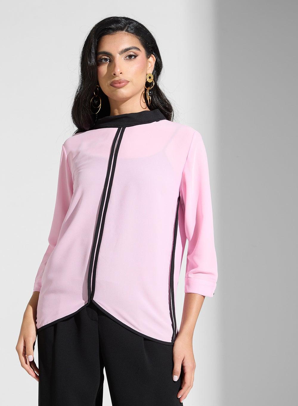 Elegant Short Sleeve Modest Blouse in Lightweight Polyester - Image 1