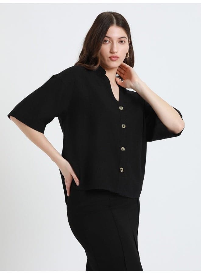 Black Cotton Viscose Flex Regular Fit Women’s Shirt - Image 1