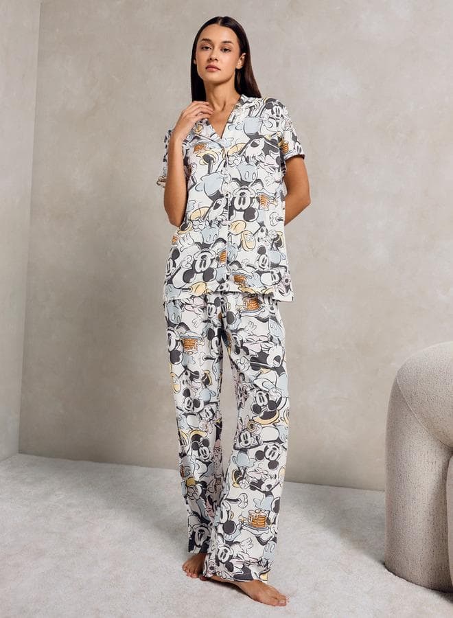 Minnie & Mickey Mouse Print Pyjama Set - Image 1