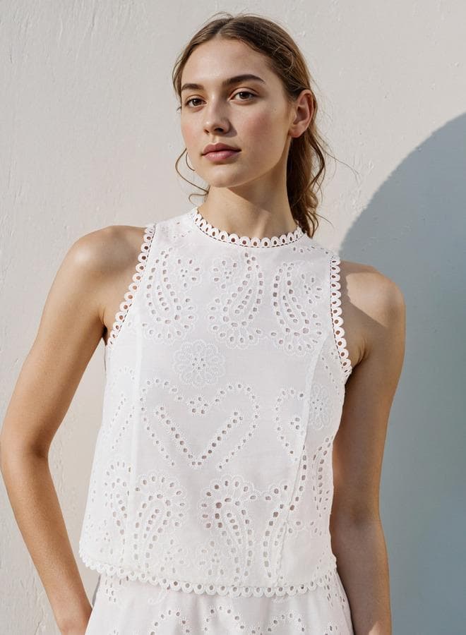 2Xtremz Schiffli Embbroidered Sleeveless Cotton Top - Image 1