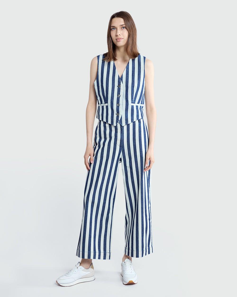 Blue & White Printed Tailored Trousers - Image 1