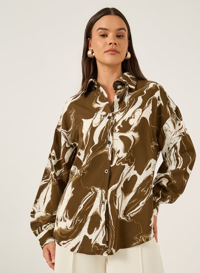 Styli Printed Spread Collar Regular Fit Shirt - Image 1