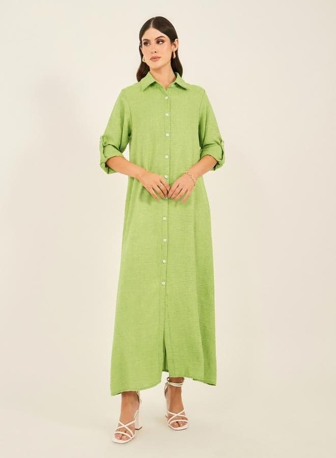 Styli Textured Collared Maxi Shirt Dress - Image 1