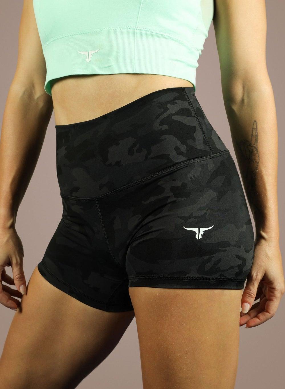 Thugfit High-Waisted Black Camo Skinny Shorts - Image 1