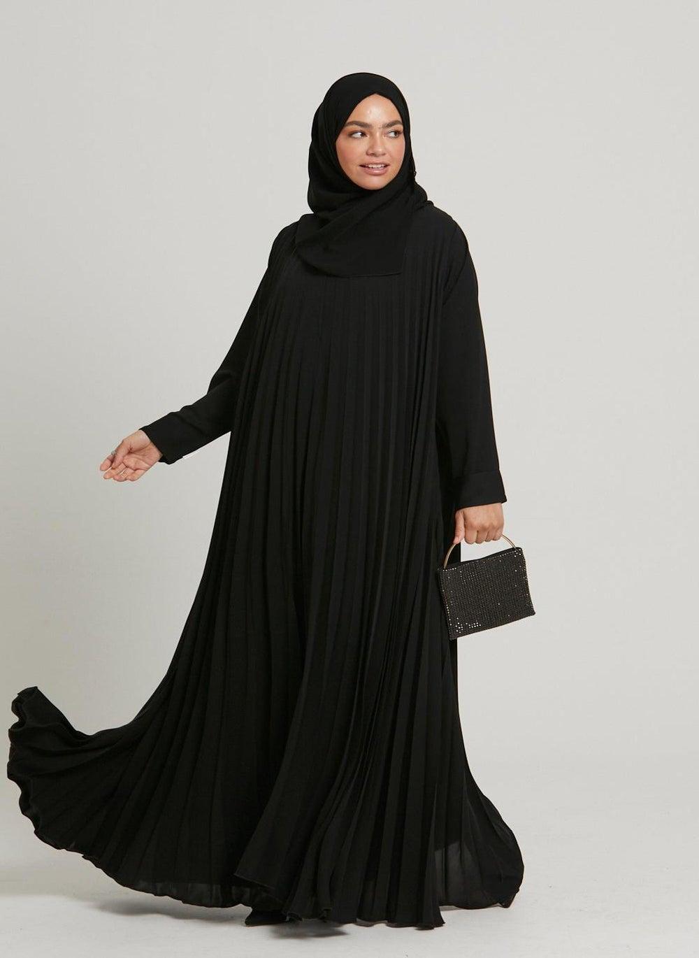 Black Belted Abaya with Hijab N232A - Image 1