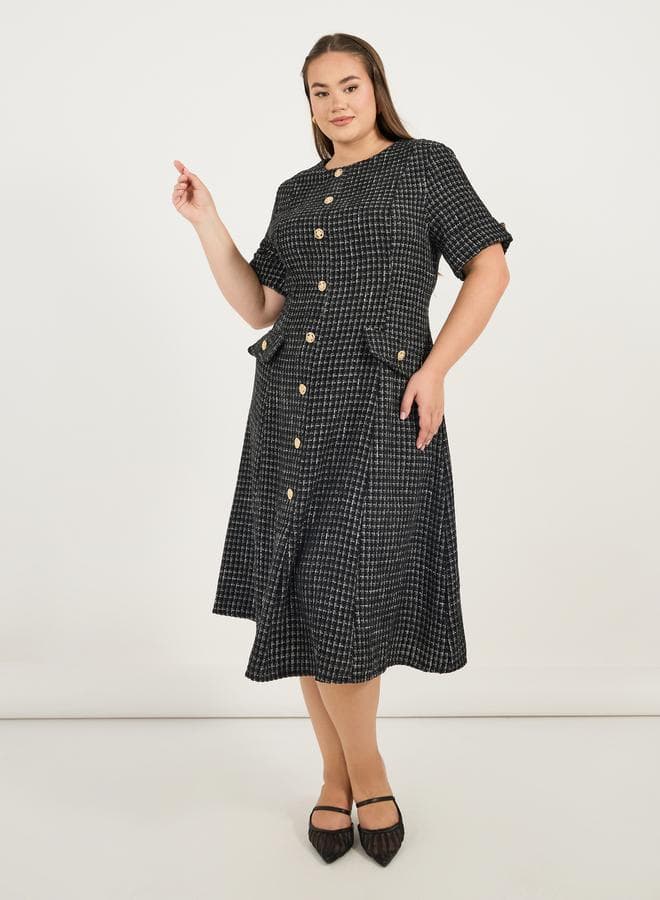 Styli Plus Size Tweed A-Line Midi Dress - Image 1