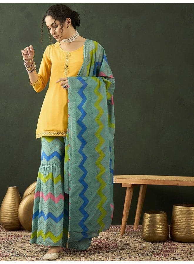 Leheriya Mirror Work Georgette Kurta Sharara Set - Image 1