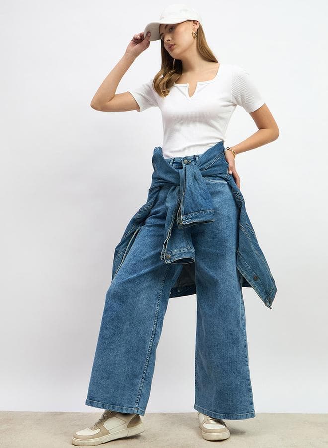 High Rise Wide Leg Jeans with Functional Pockets - Image 1