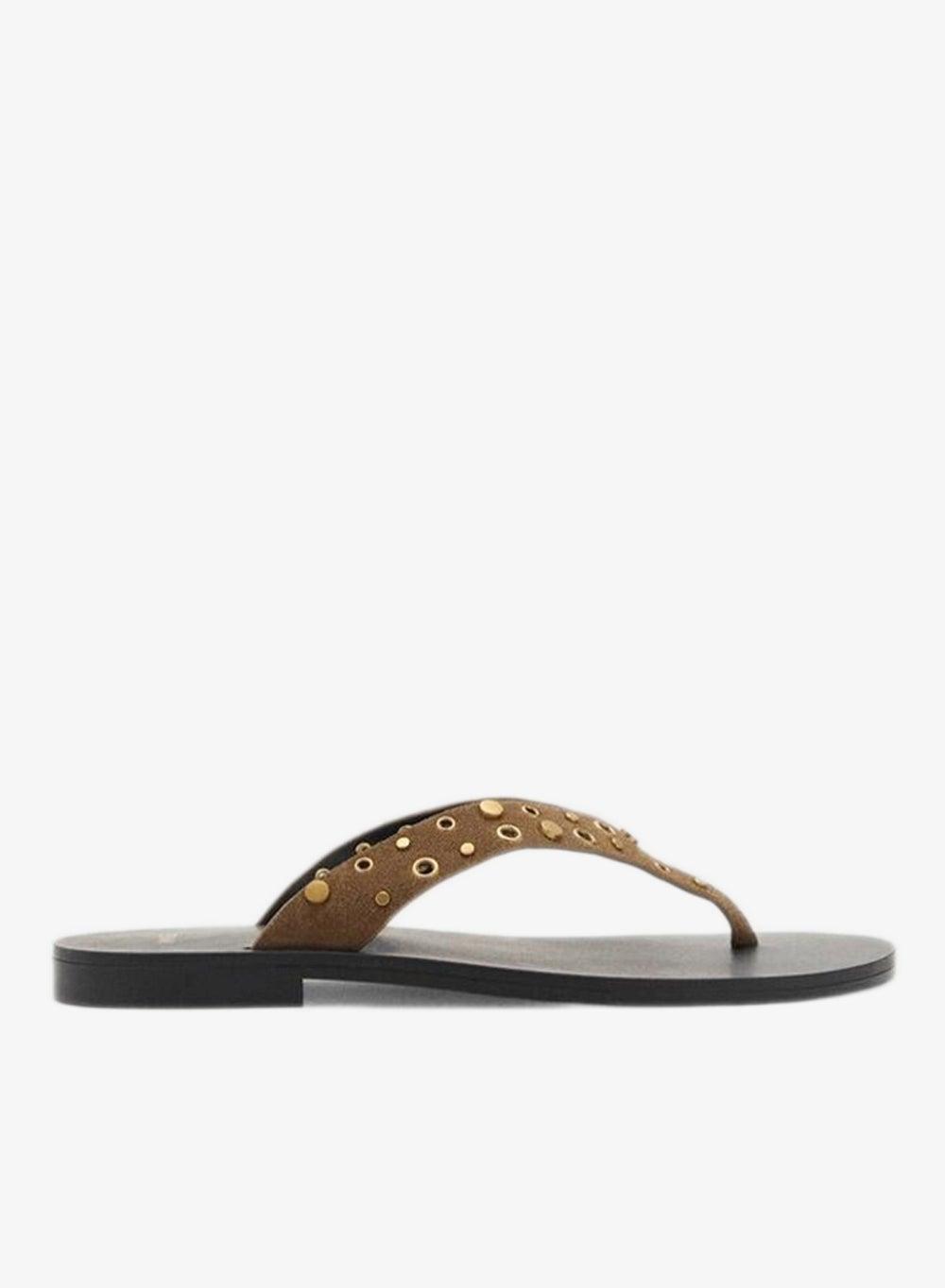 Suede Eyelet Strap Slingback Flat Sandals - Image 1