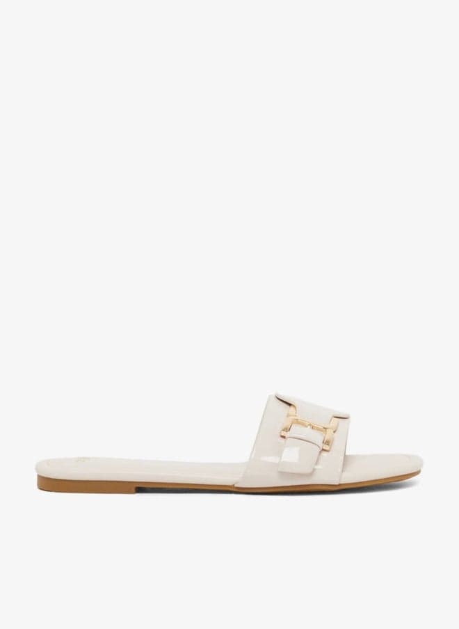 Patent Buckle Detail Flat Slide Sandals - Image 1