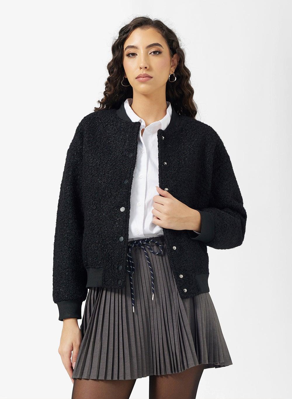 Wool Blend Button-Up Bomber Jacket - Image 1