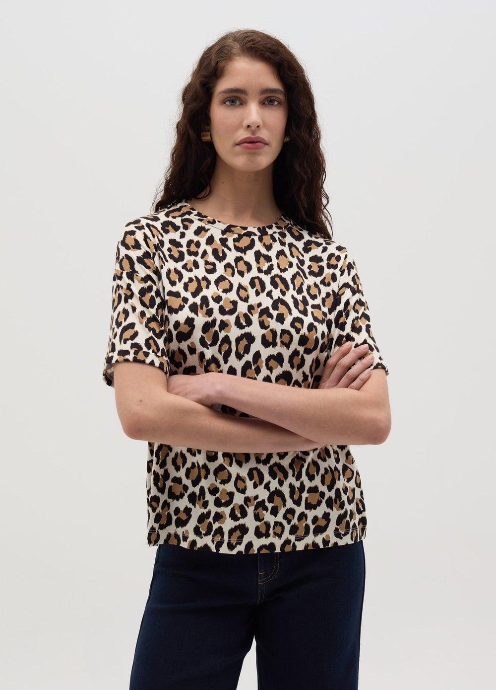 Leopard Print Stretch Viscose Short Sleeve T-Shirt - Image 1