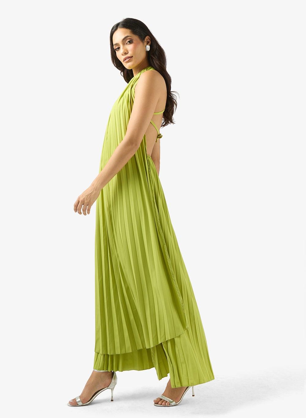 Pleated Maxi Dress with Elegant Volume - Image 1