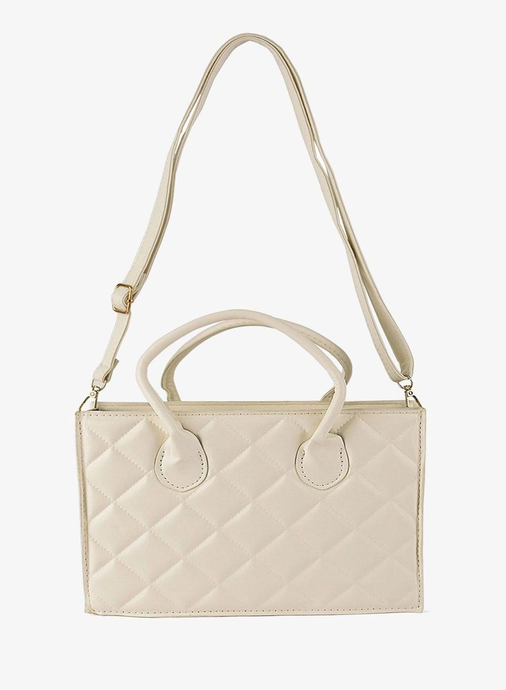 Quilted Structured Handbag Off White Classic Strap - Image 1