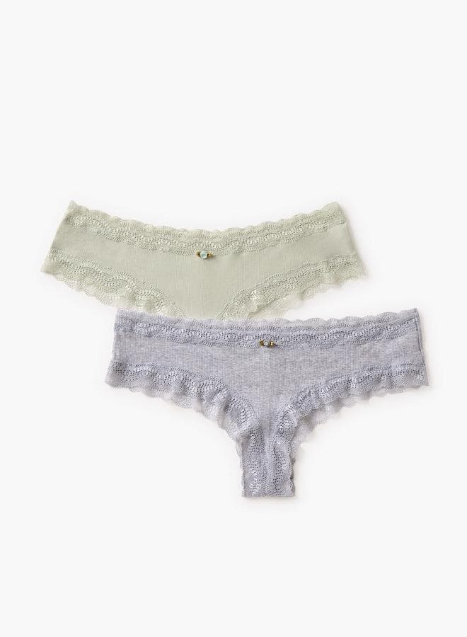 Set of 2 Lace Trim Ribbed Briefs - Image 1