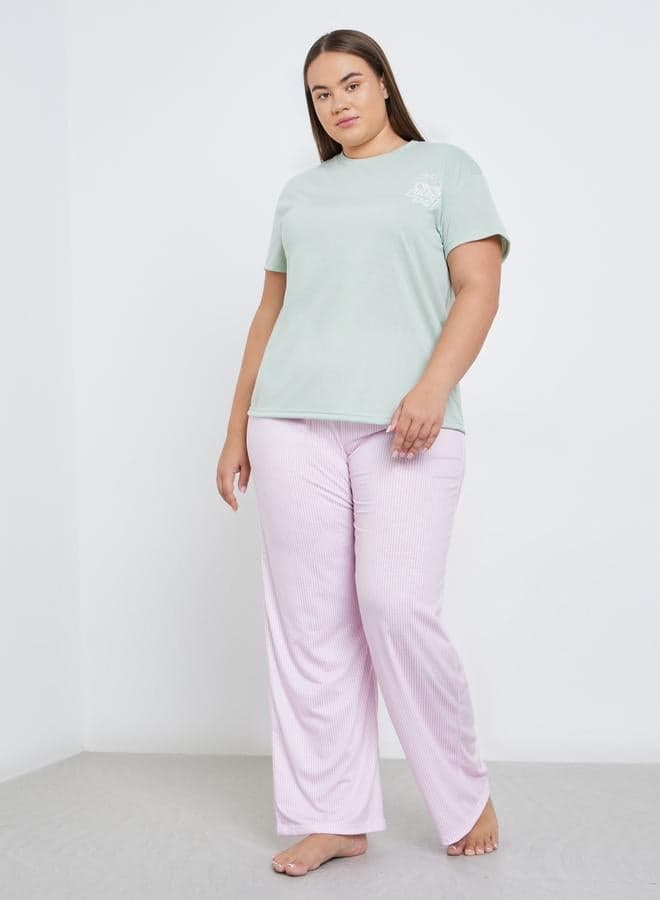 Styli Plus Graphic Tee & Striped Pyjama Set - Image 1