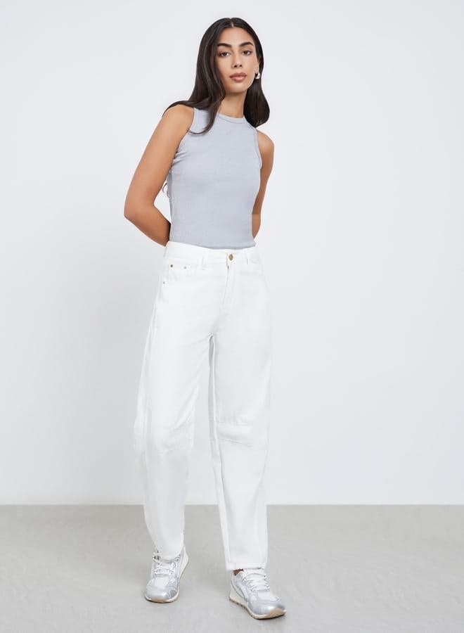 Styli High Rise Relaxed Fit Off White Jeans - Image 1