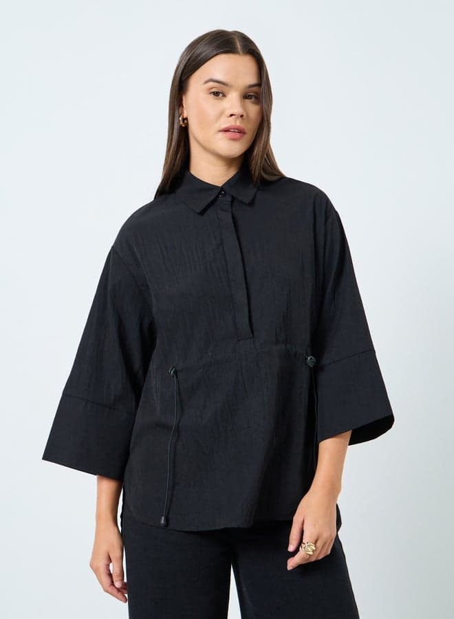 Styli Oversized Drawstring Shirt with 3/4 Sleeves - Image 1