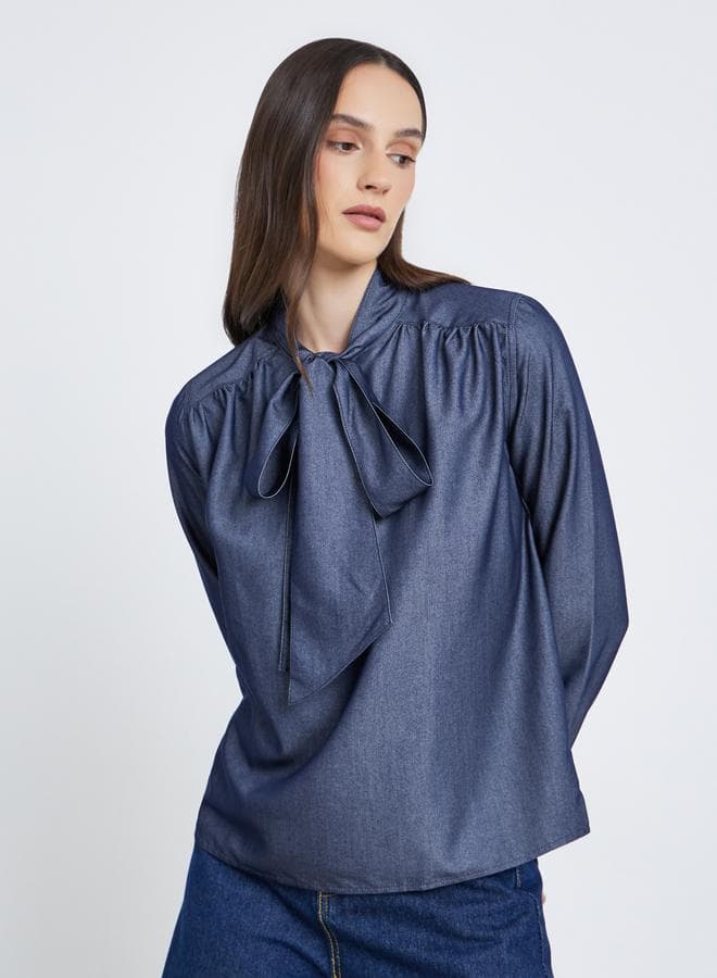 Styli Bow Tie Neck Balloon Sleeve Blouse - Image 1