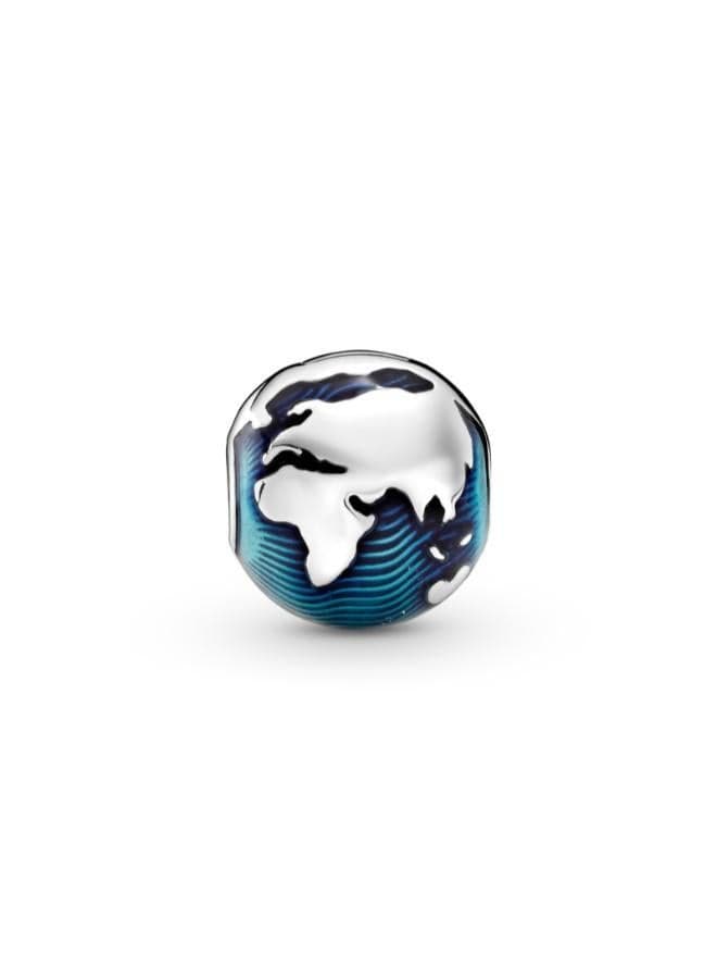 Blue Globe Clip Charm in Sterling Silver Enamel - Image 1