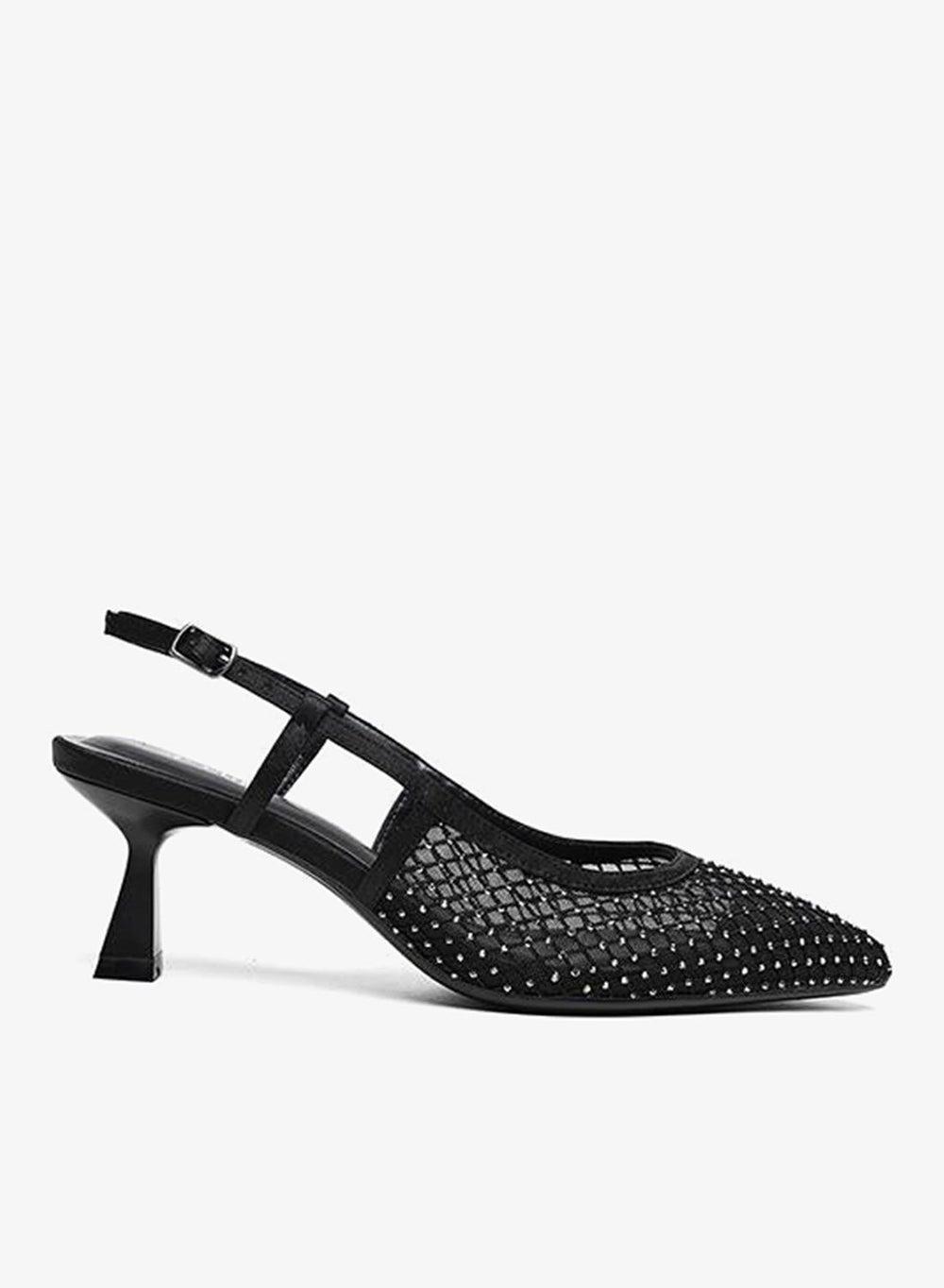 Elegant Netted Slingback Pointed Heel Pumps - Image 1