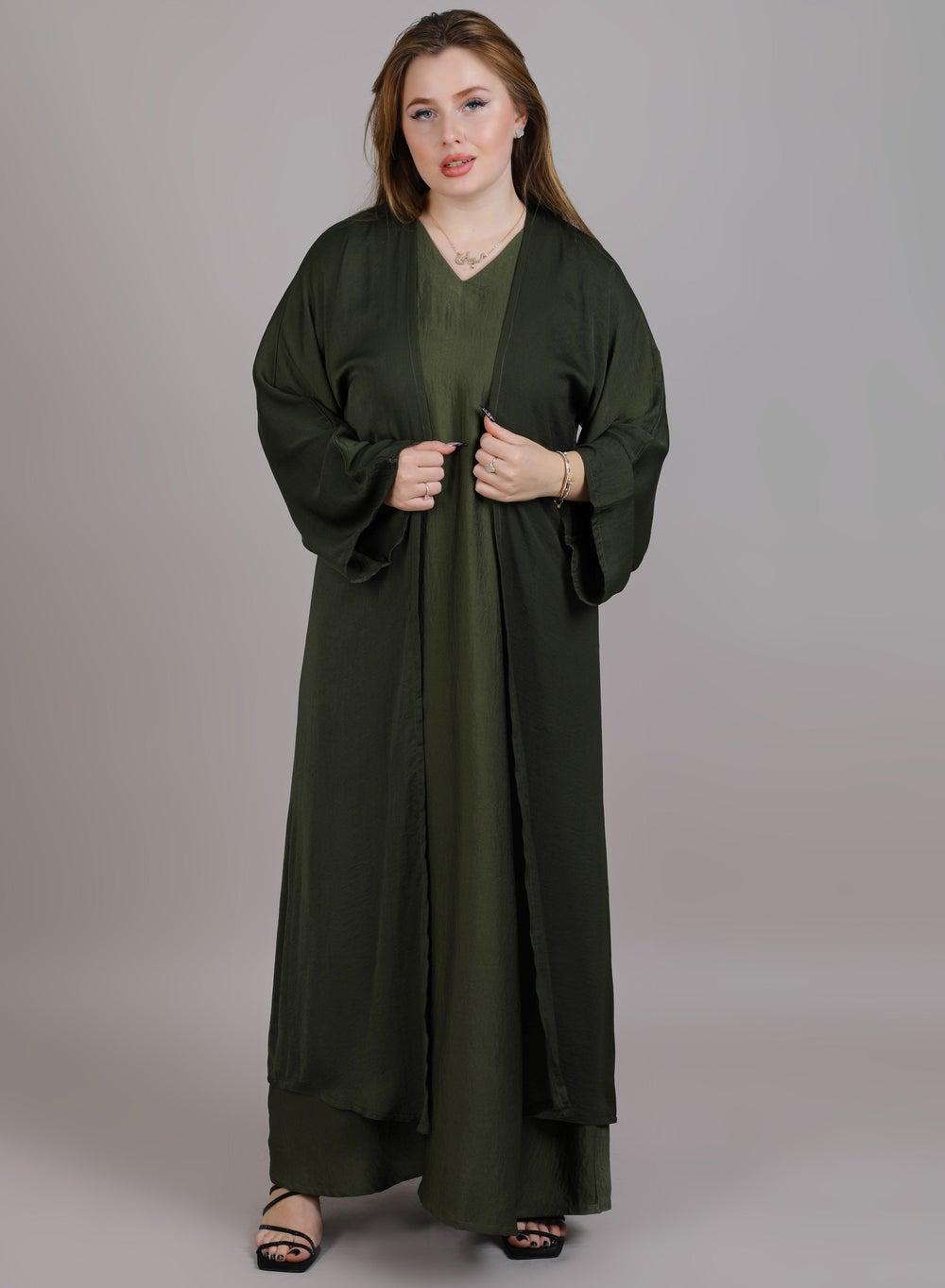 Harir Maqsood 3-Piece Green Abaya Set - Image 1