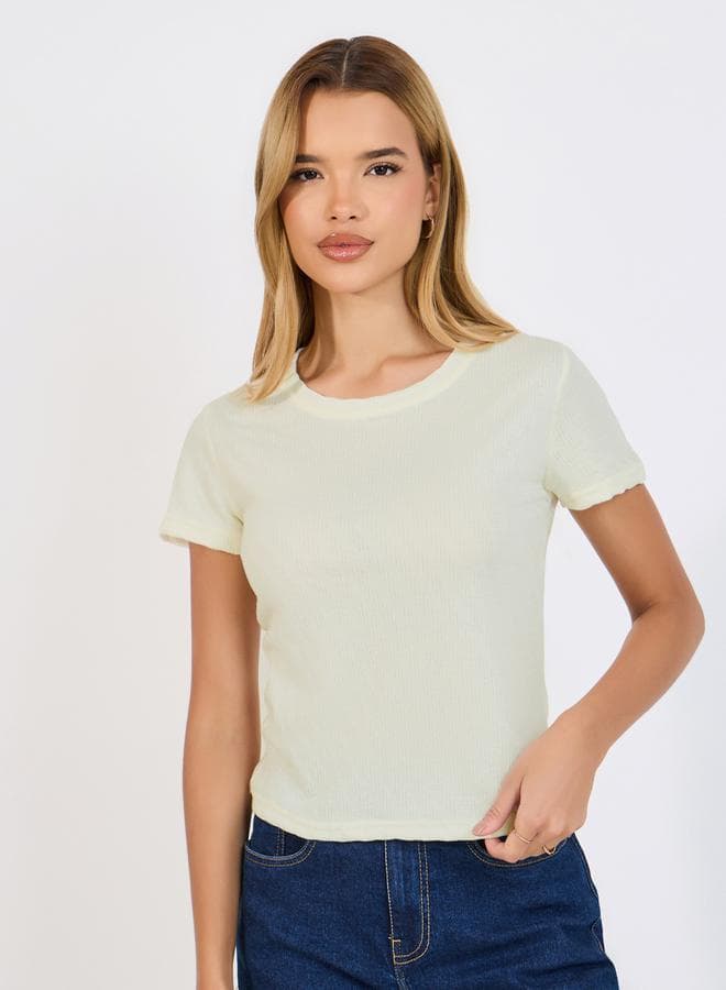 Regular Fit Ribbed Round Neck T-Shirt for Women - Image 1