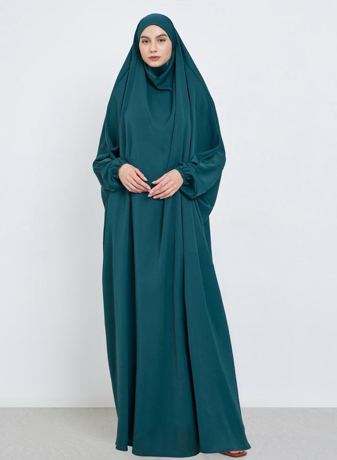 Dark Green Batwing Sleeve Hooded Abaya Elegance - Image 1