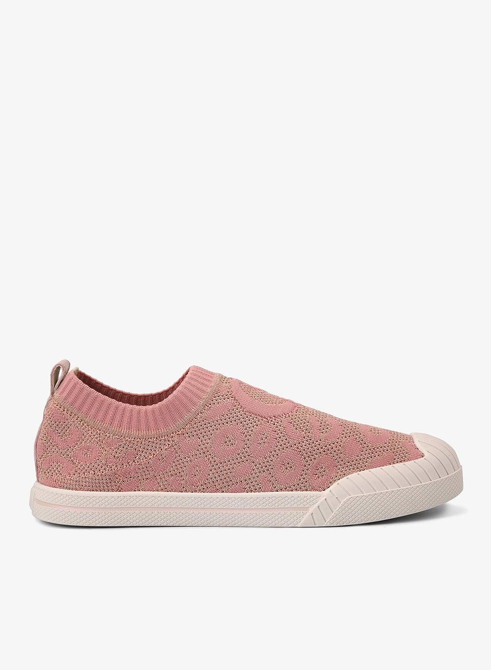 Pink Textured Knit Slip-On Sneakers - Image 1