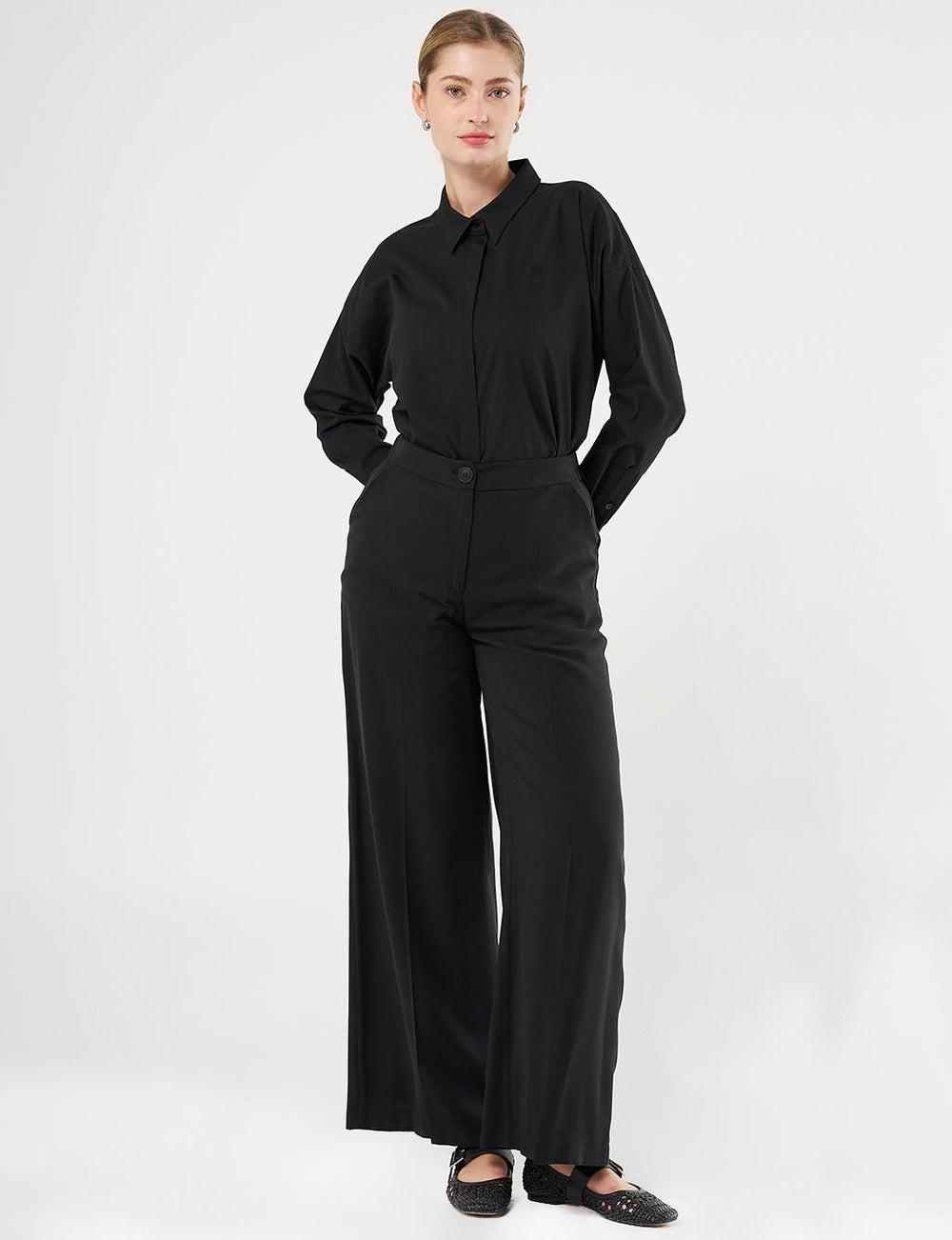 Black Saddle Stitch Rayon Trousers – High Waist Fit - Image 1