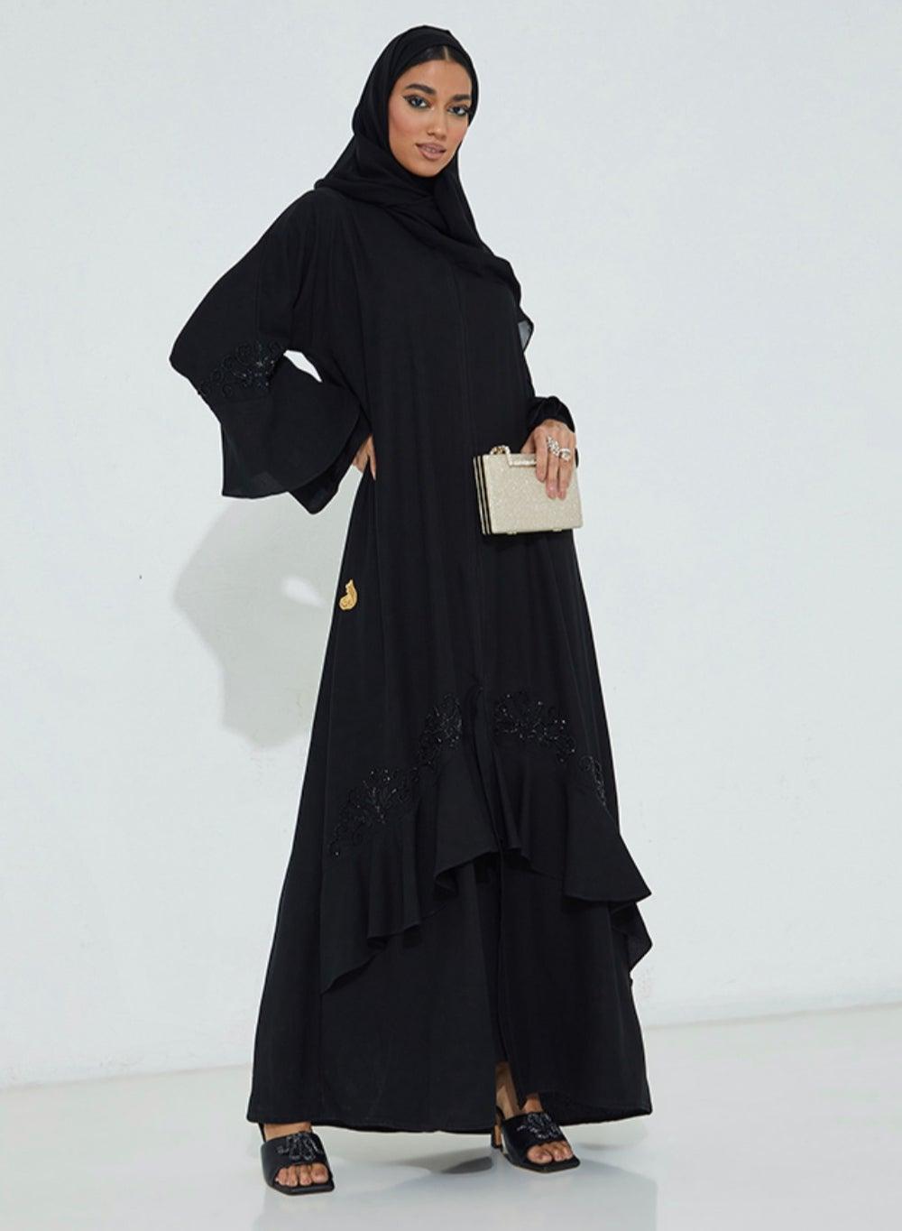 Classic Embbroidered Stones Nada Open Abaya Flowing Elegance - Image 1