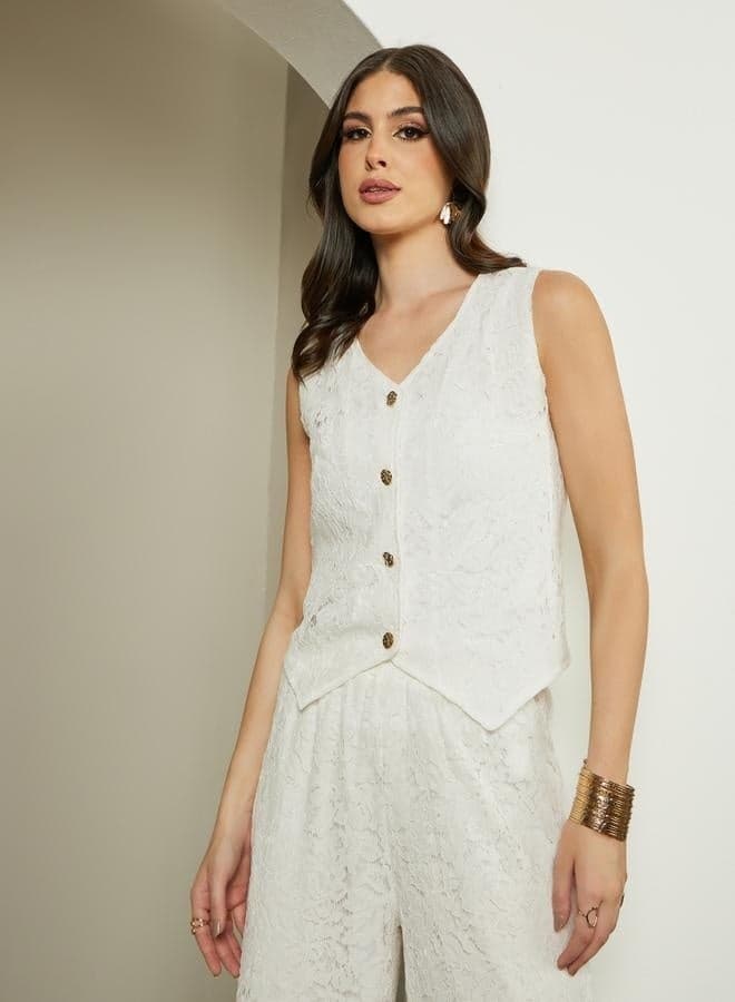 Textured Lace Button-Down Vest - Image 1
