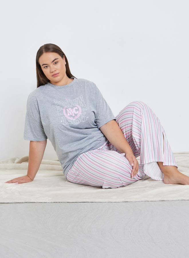 Styli Plus NYC Graphic Tee & Striped Pyjama Set - Image 1