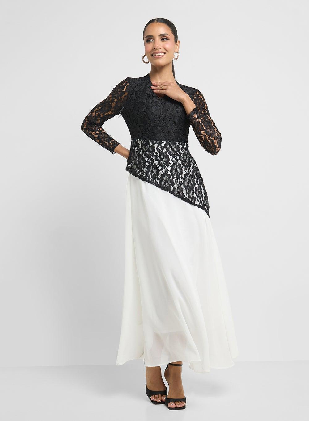Contrast Toned Maxi Dress – Elegant Statement Silhouette - Image 1