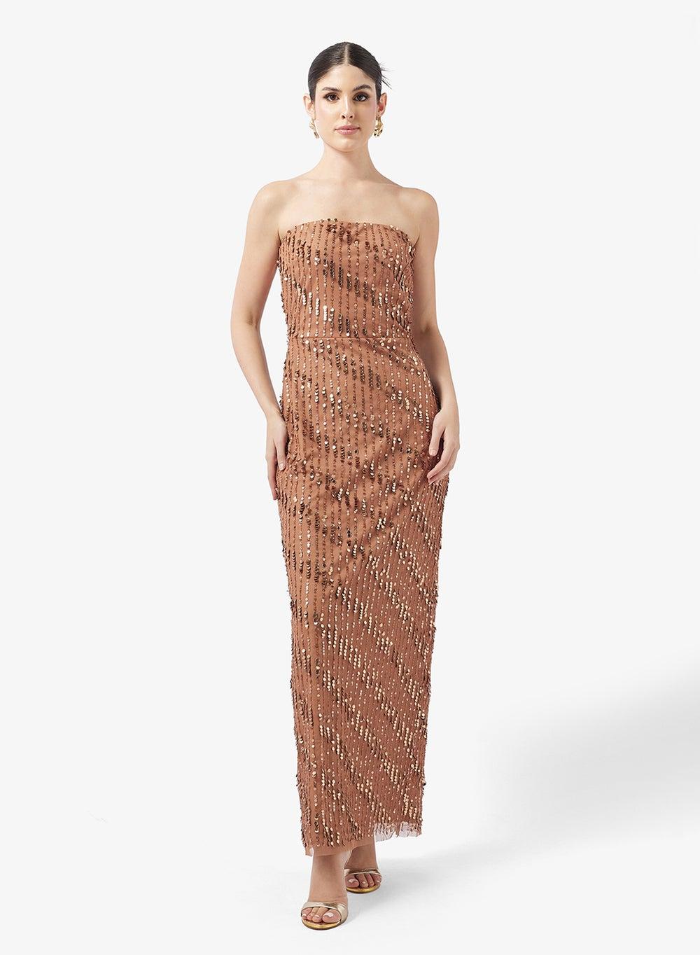 Gold Embellished Bandeau Maxi Dress - Image 1