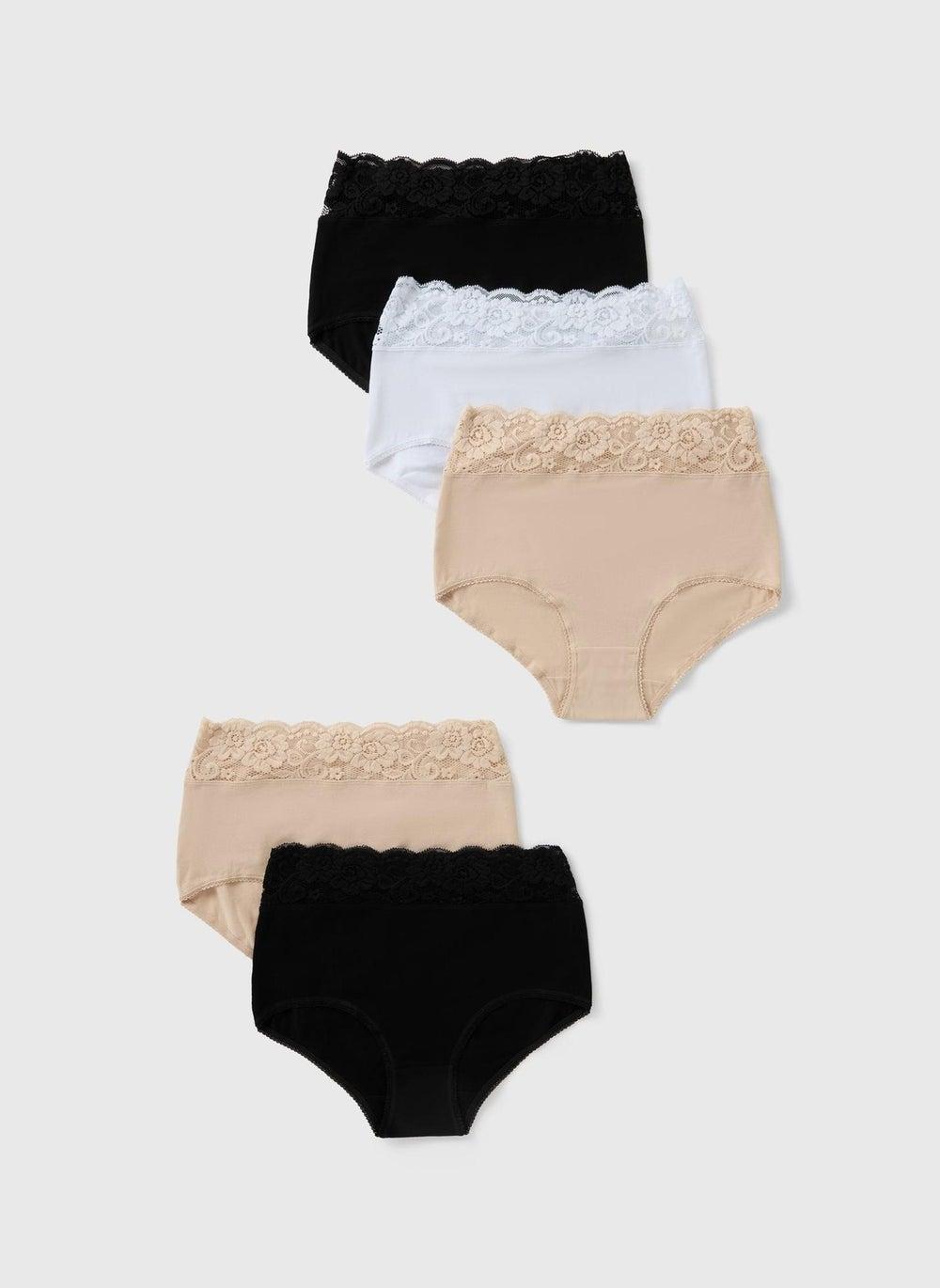 5 Pack Multicolour Lace Trim Full Brief Knickers - Image 1